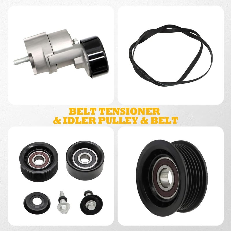 Jecoupoon Store Belt Tensioner and Idler Pulley V-Ribbed Belt Kit Compatible with Forte 10-13 Optima 11-16 Santa Fe 10-12 Sonata 11-14 Tucson 11-13 2.0L 2.4L 2010-2016 2528125000 252122G760 - Image 2
